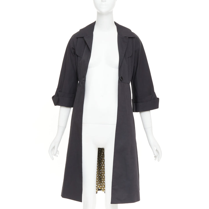 GUCCI 2007 black textured nylon plastic logo buttons long coat IT36 XXS