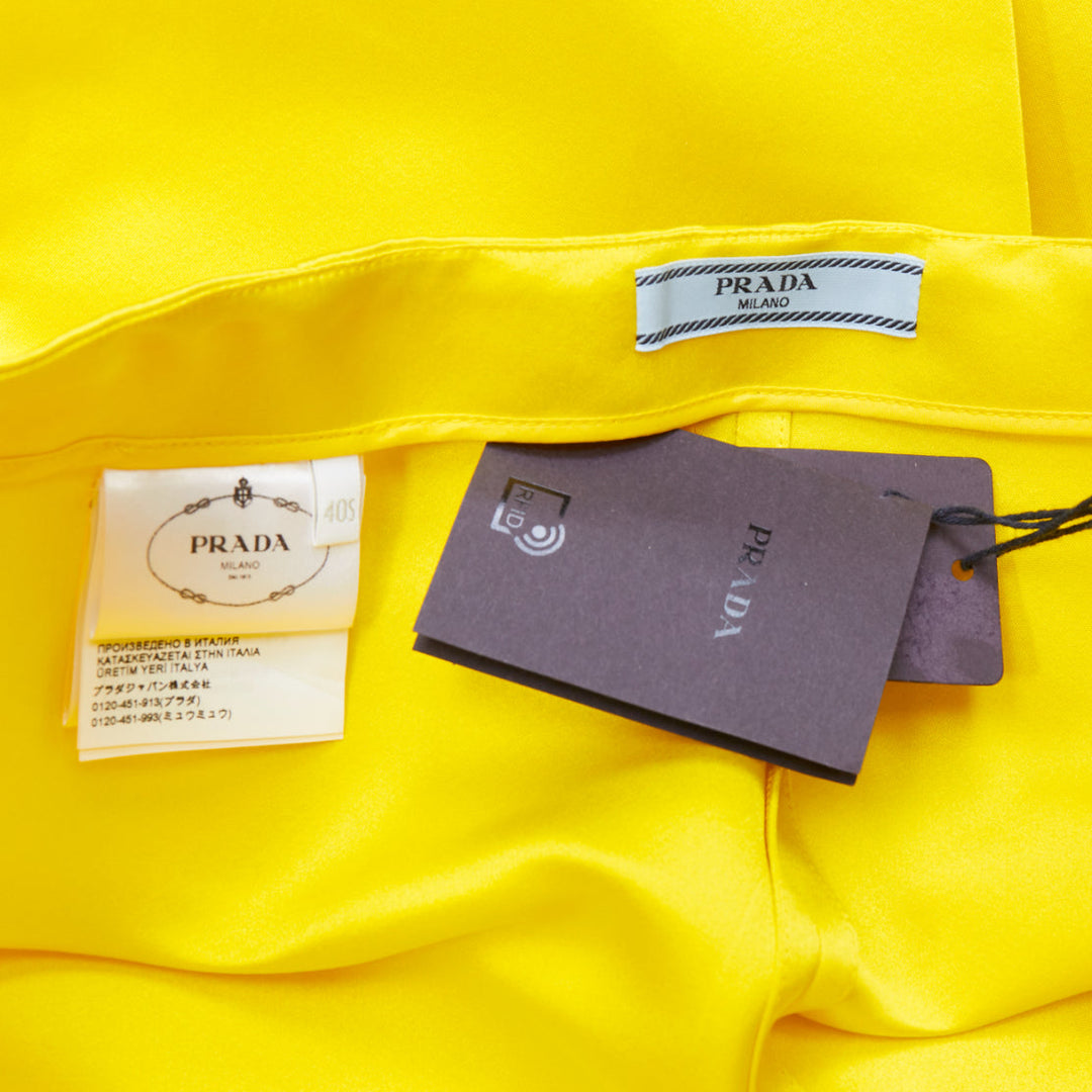 PRADA 2022 Raf Simons Runway yellow satin split high waisted midi skirt IT40 S