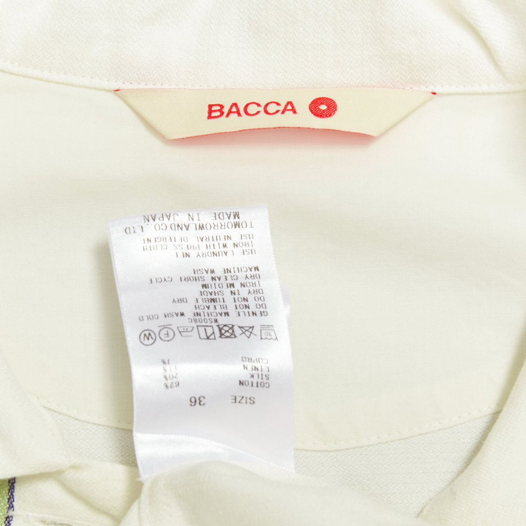BACCA cream green cotton silk striped asymmetric oversized overshirt IT36 S