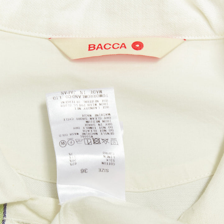 BACCA cream green cotton silk striped asymmetric oversized overshirt IT36 S