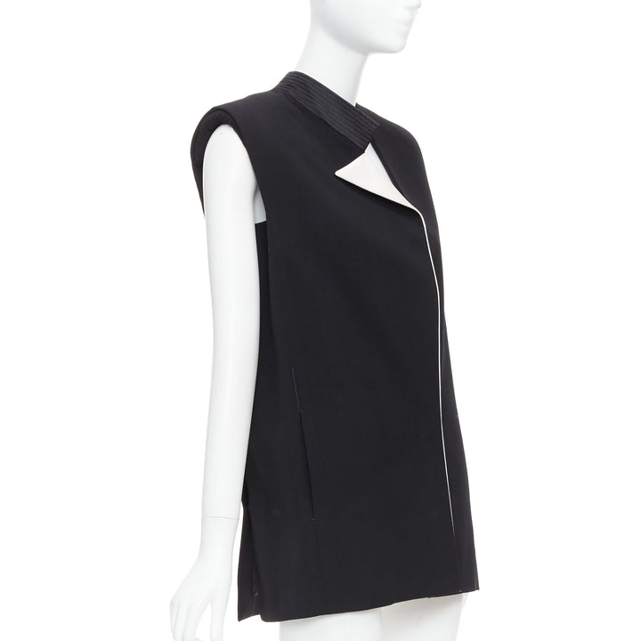 LANVIN 2013 black cream wool silk trimmed padded boxy vest FR36 S