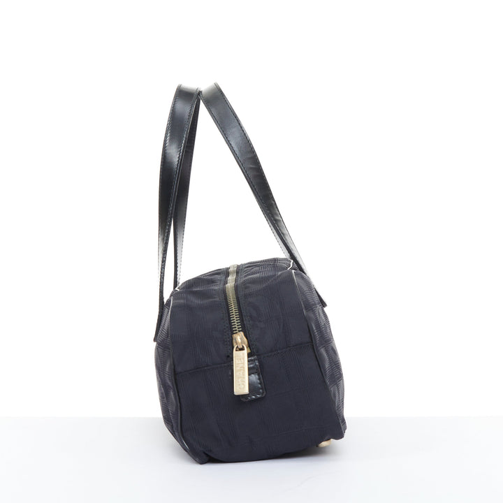 CHANEL 2002 New Travel Line black jacquard nylon mini Boston bowling bag