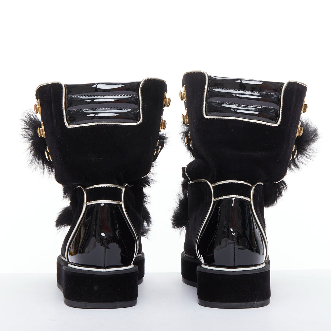 NICHOLAS KIRKWOOD Polly Neige black patent fur trim snow boots