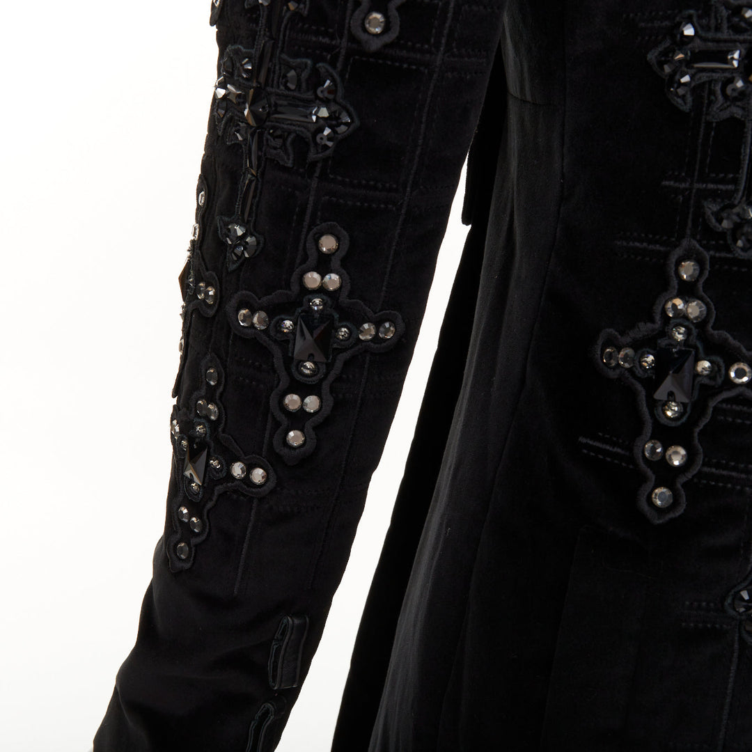 VERSACE 2012 runway black velvet gothic Byzantine cross flared zip coat IT38 XS