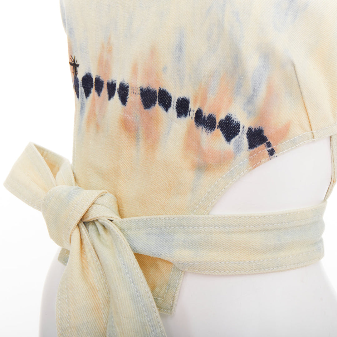 CHRISTIAN DIOR 2021 grey blue tie dye cotton tie open back crop top FR40 S