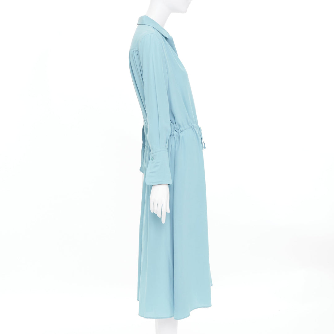 JOSEPH powder blue silk drawstring waist long sleeve button shirt dress FR34 XS