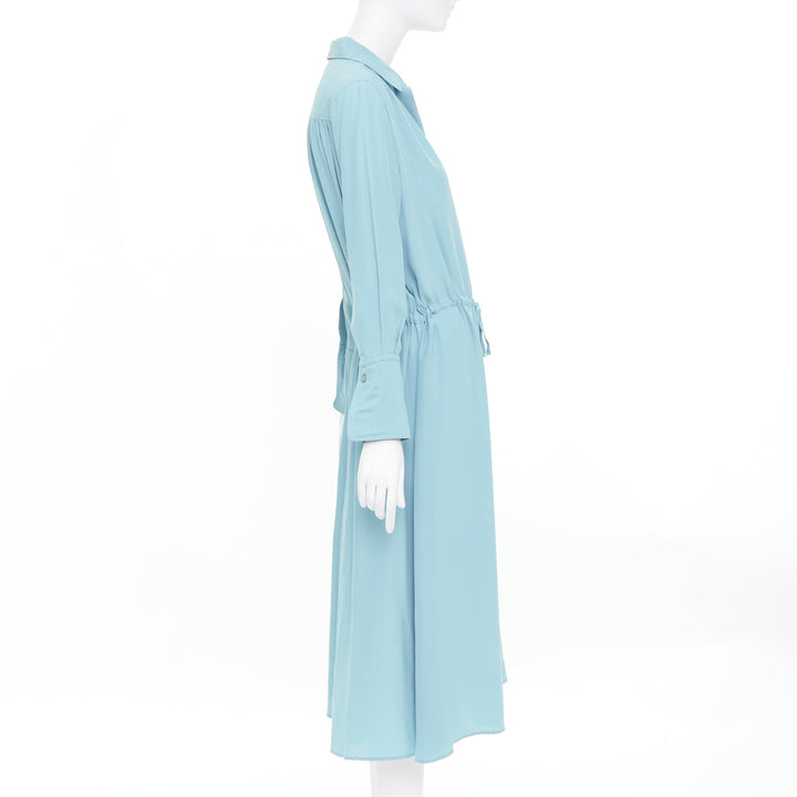 JOSEPH powder blue silk drawstring waist long sleeve button shirt dress FR34 XS