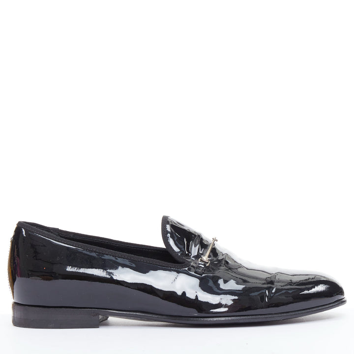 GUCCI Vintage black patent leather silver horsebit dress loafers UK7 EU41