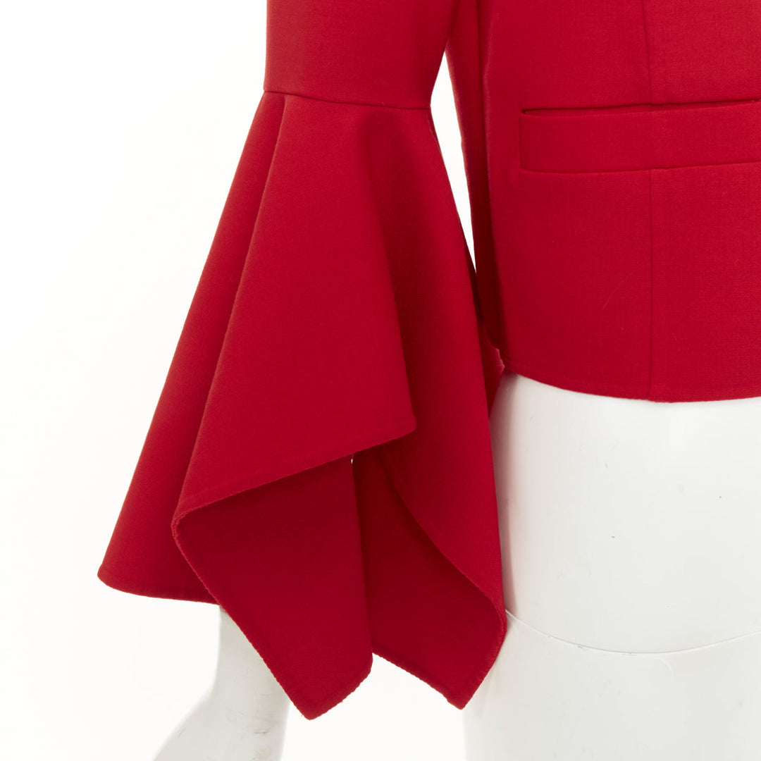 OSCAR DE LA RENTA 2018 flared ruffle sleeve cropped red wool jacket US0 XS