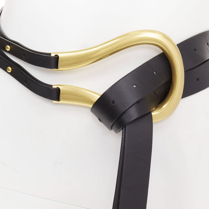 BOTTEGA VENETA 2019 Daniel Lee Horseshoe Double Strap black gold buckle belt