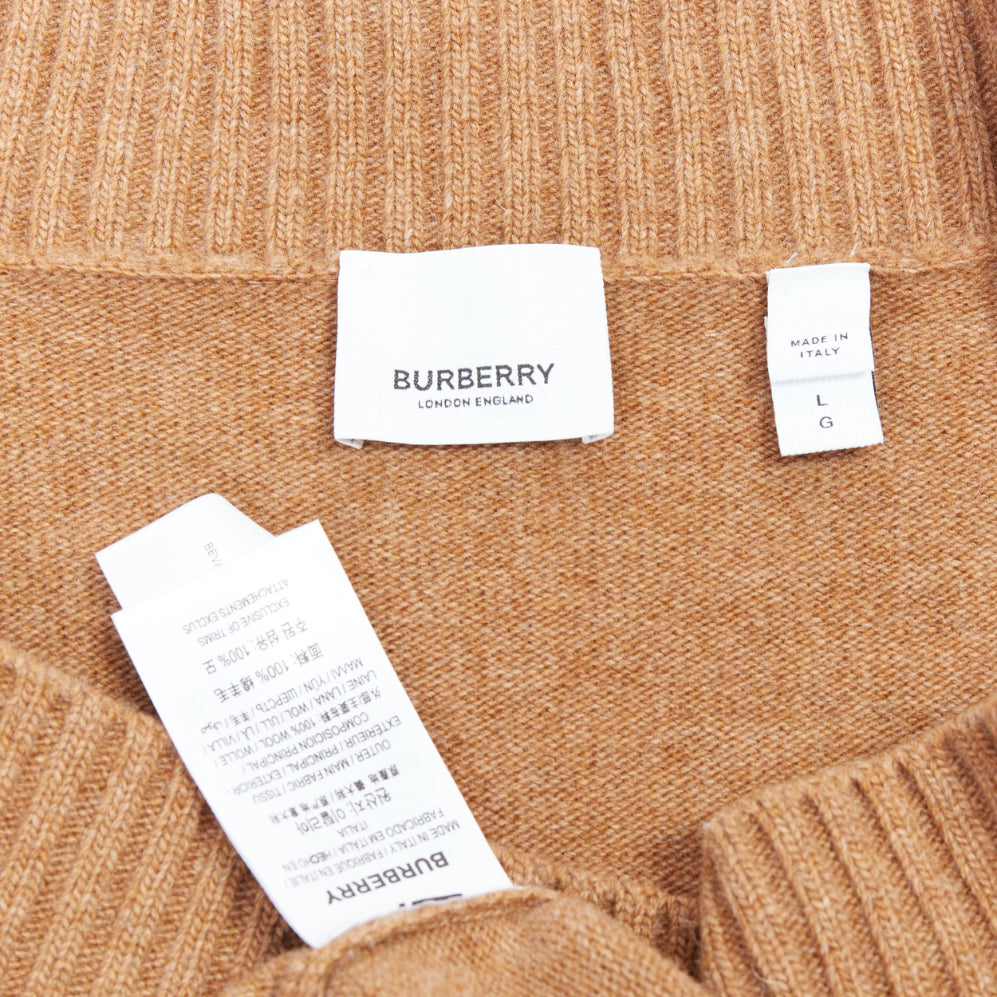 BURBERRY camel brown wool horn button bateau neck sweater L