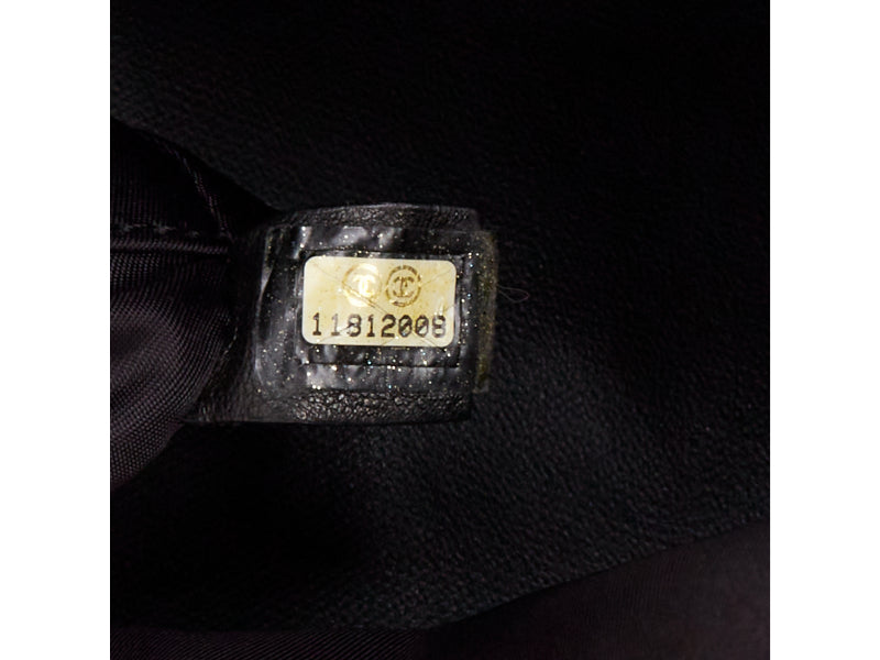 CHANEL XL Paris-Biarritz black coated canvas silver CC crossbody travel hobo bag