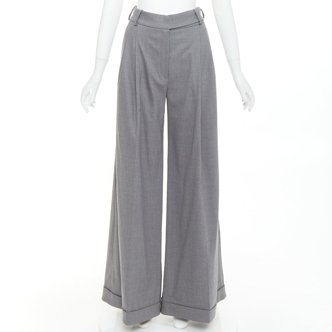 ALEXANDRE VAUTHIER COUTURE grey rolled hem high waist pleat front wide leg pants