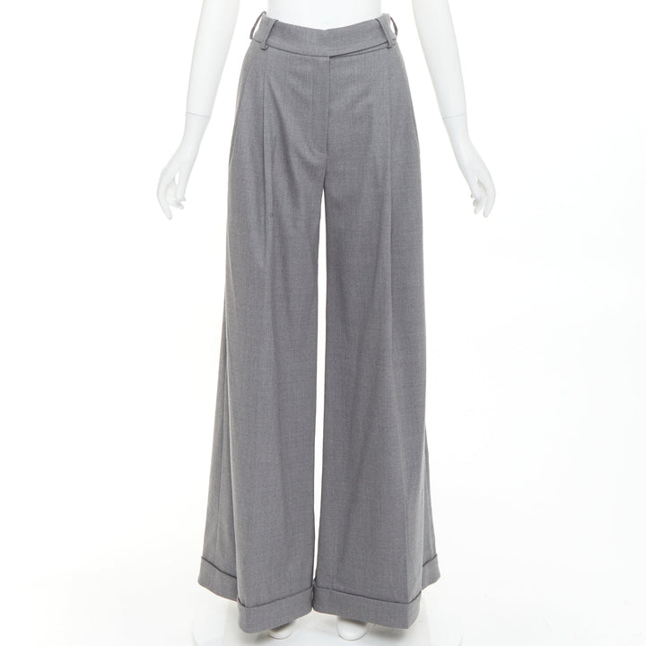 ALEXANDRE VAUTHIER COUTURE grey rolled hem high waist pleat front wide leg pants