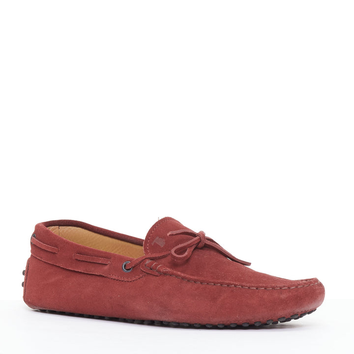 TOD'S Gommino red suede leather dot sole driving loafers UK7 EU41