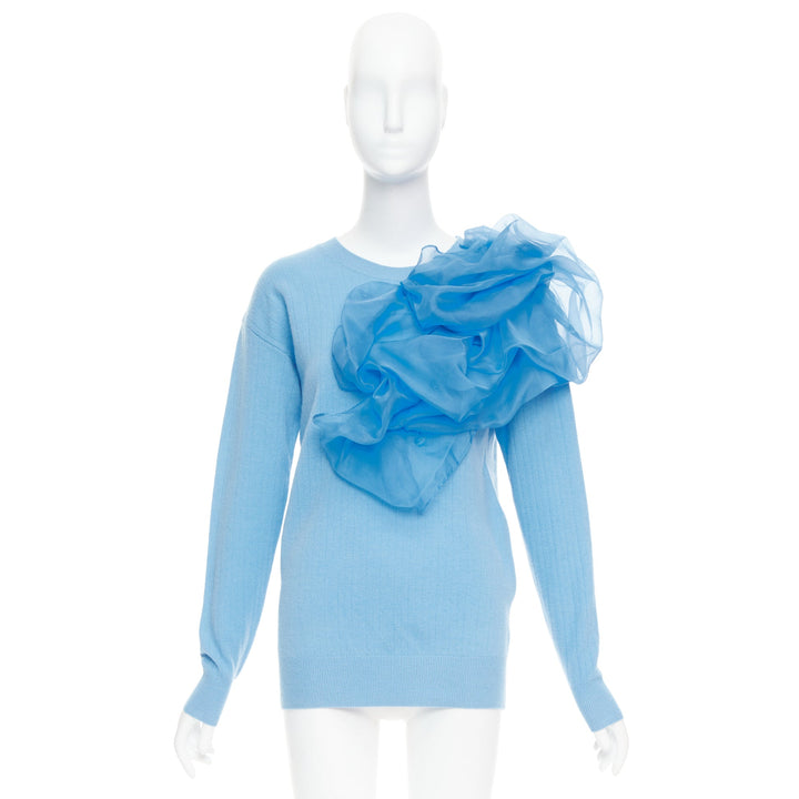 SIES MARJAN Awa b/lue cashmere wool organza rosette ruffle sweater XS