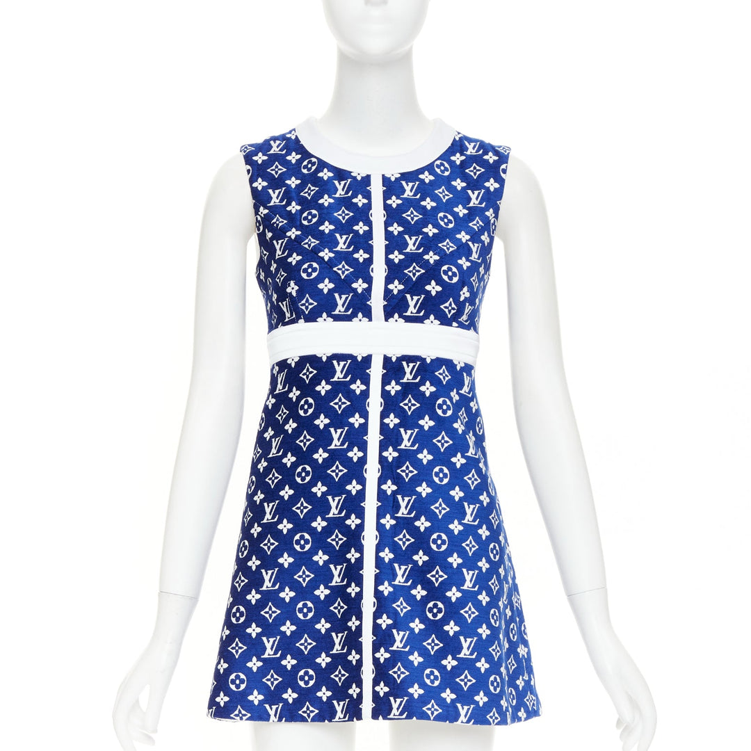 LOUIS VUITTON 2022 RW222W Blue France Monogram jacquard knit A line dress FR36 S