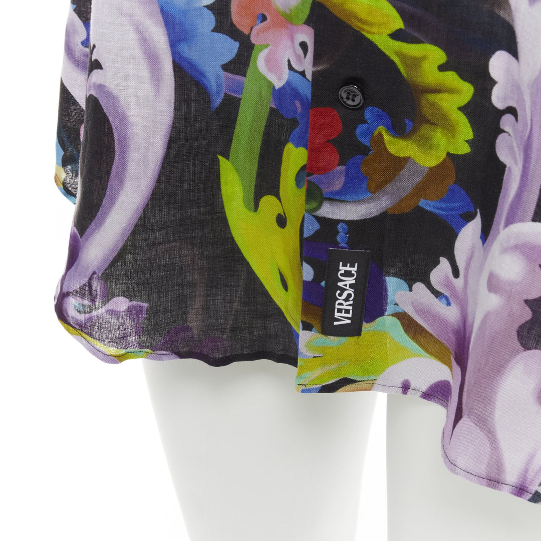 VERSACE 2021 Runway Baroccoflage colorful baroque floral linen shirt EU39 M