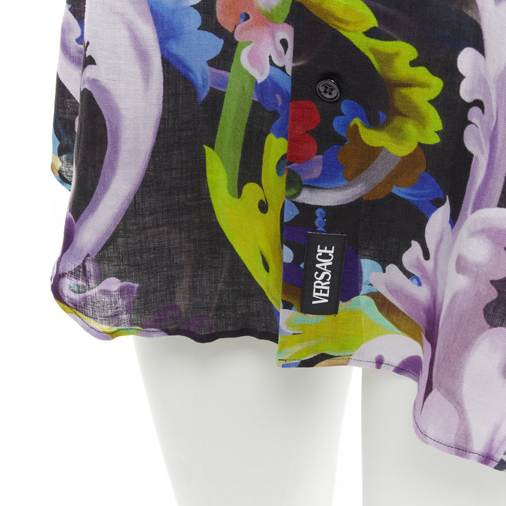 VERSACE 2021 Runway Baroccoflage colorful baroque floral linen shirt EU39 M
