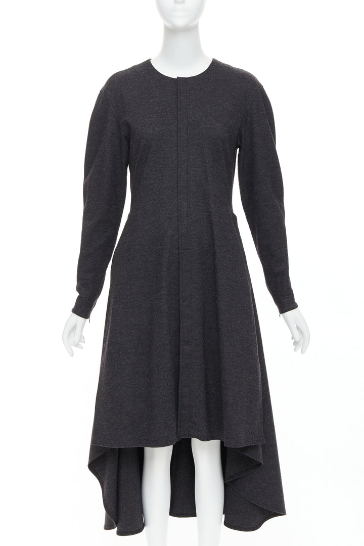 OLD CELINE 2017 Phoebe Philo dark grey wool blend hi low hem dress FR36 S