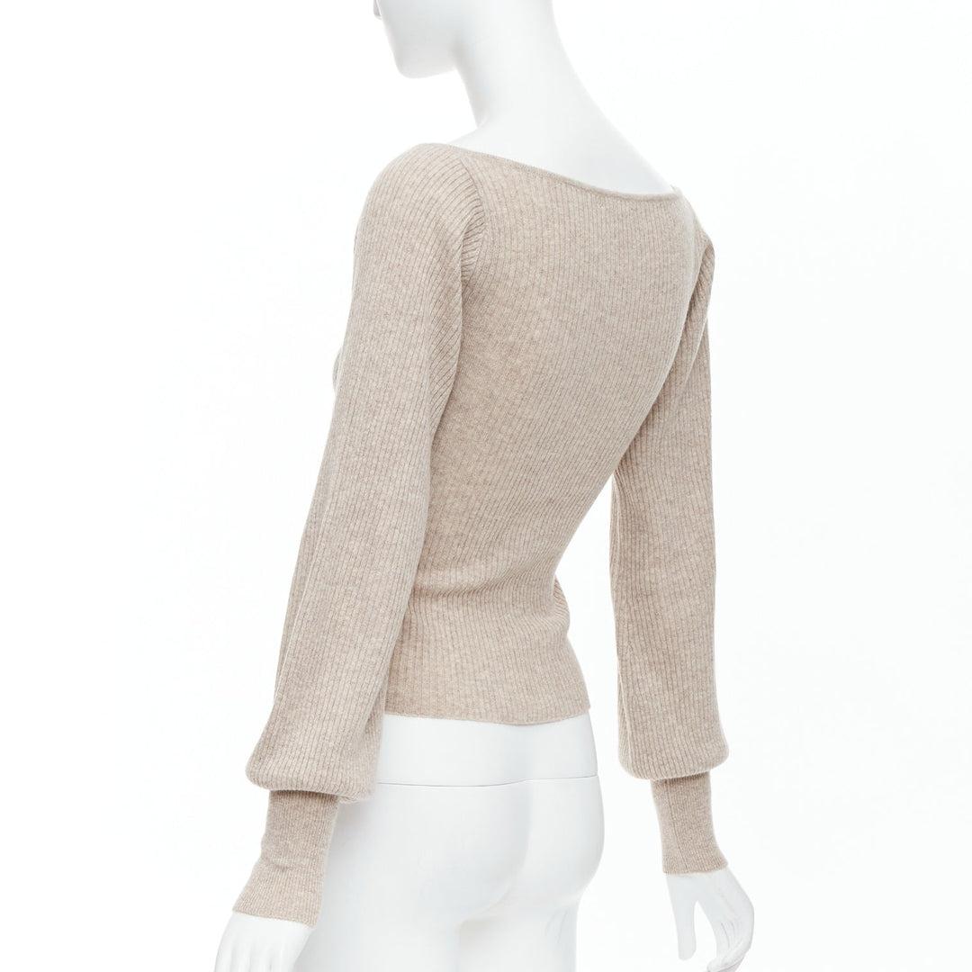 REFORMATION beige recycled cashmere wide neck ribbed sweater US0 XS