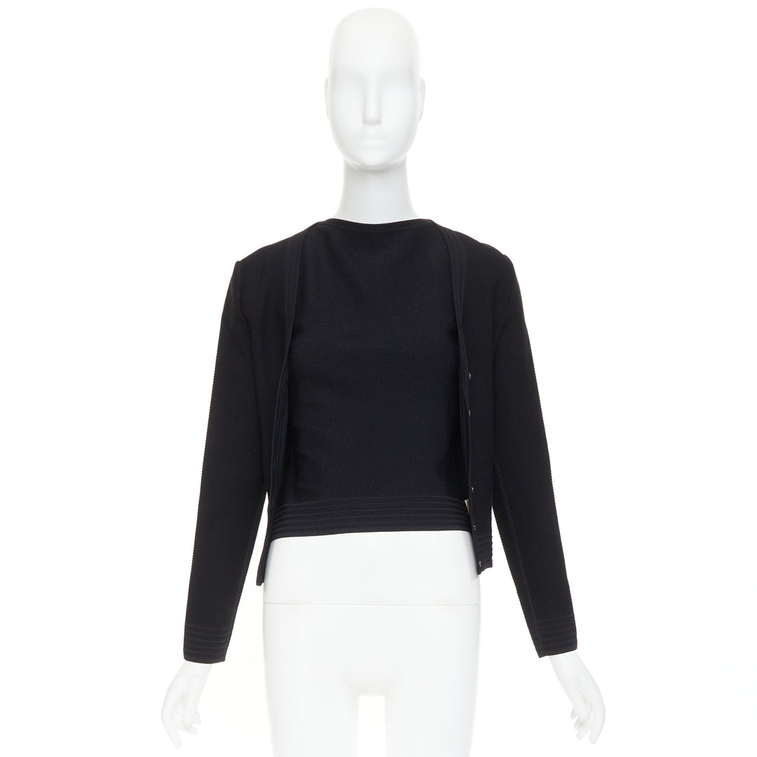ALAIA Vintage black garter stitch knit button cardigan sleeveless top set L