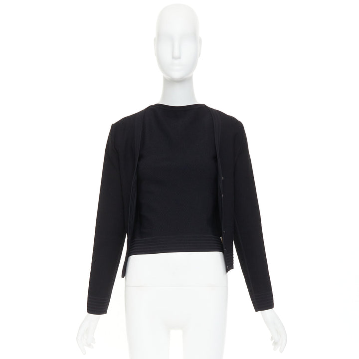 ALAIA Vintage black garter stitch knit button cardigan sleeveless top set L