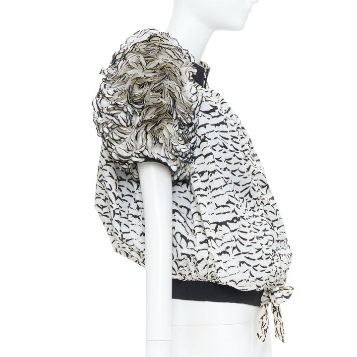 MONCLER GAMME ROUGE 2013 runway feather print puff sleeve ruffle jacket top Sz1