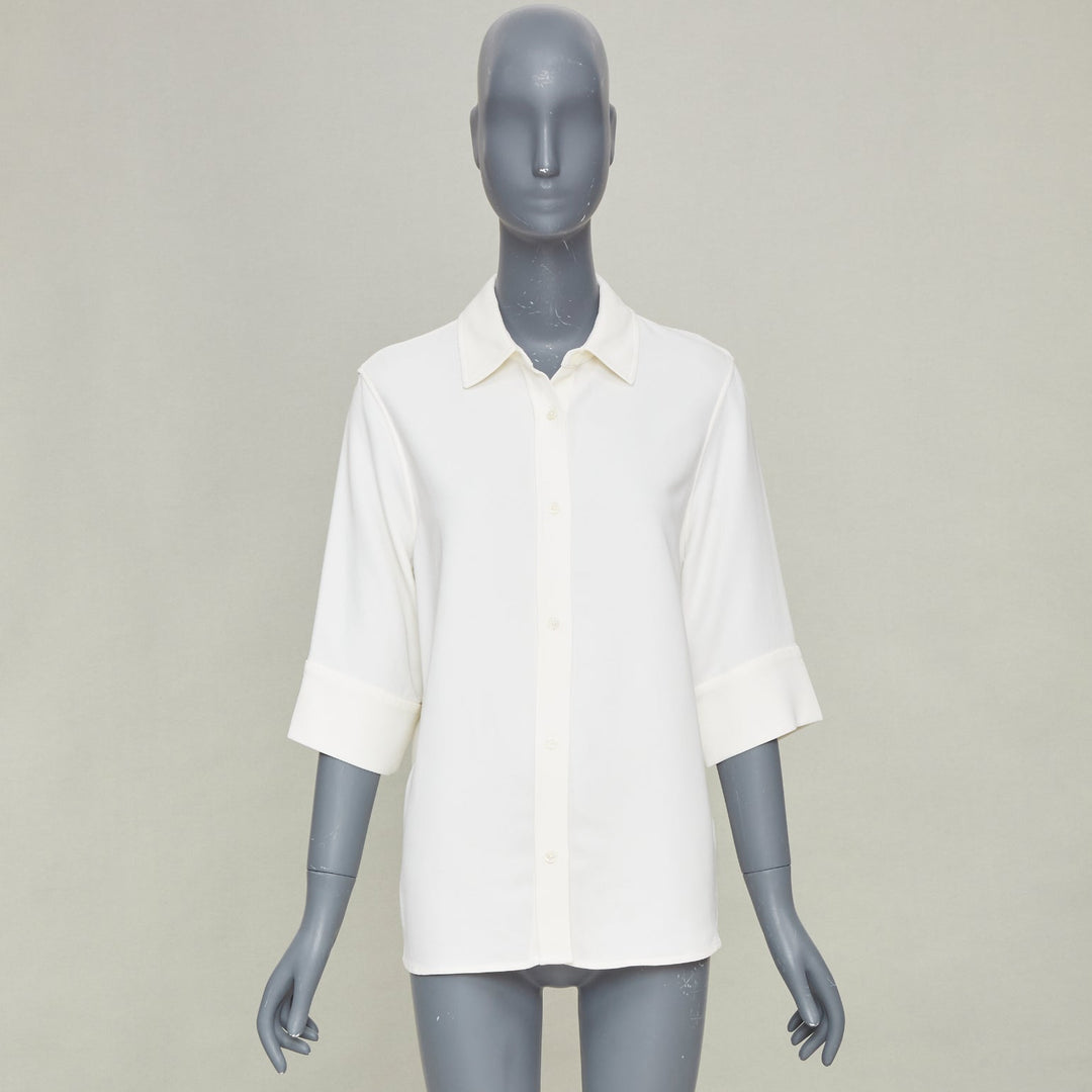 ANINE BING off white relaxed cuffed short sleeve viscose blend shirt XS
