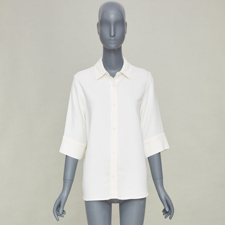 ANINE BING off white relaxed cuffed short sleeve viscose blend shirt XS