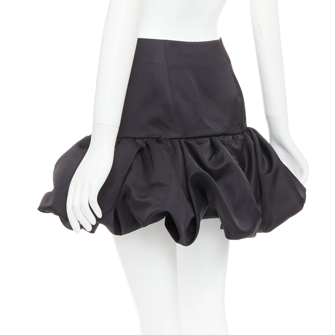AREA black satin ruffle hem high waisted puffy mini skirt US2 XS