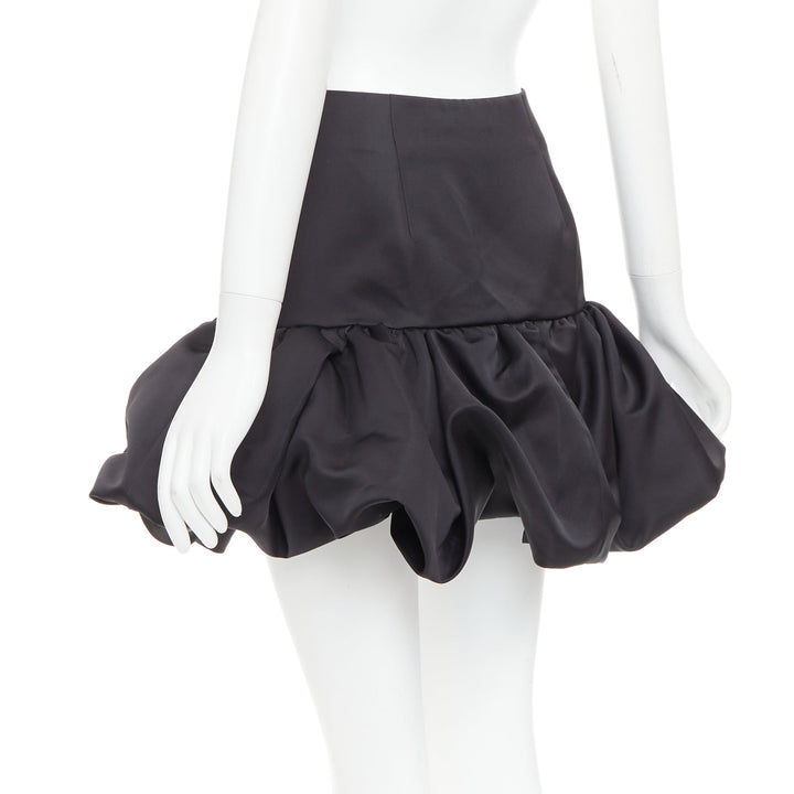 AREA black satin ruffle hem high waisted puffy mini skirt US2 XS