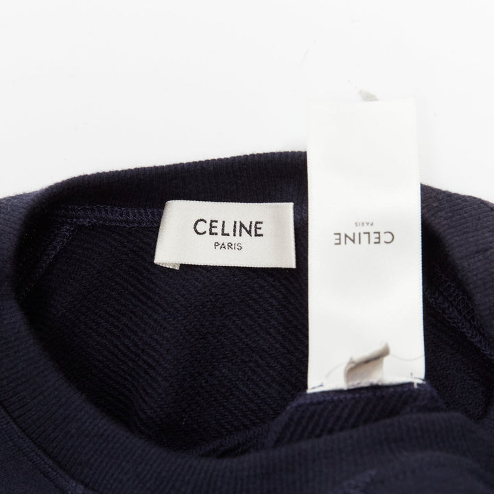 CELINE Anchor navy cotton cashmere logo print crew long sleeve sweatshirt XS