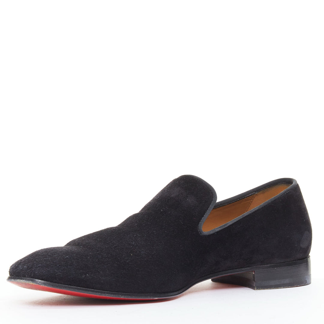 CHRISTIAN LOUBOUTIN Dandelion black suede classic minimal slip on loafers EU39.5