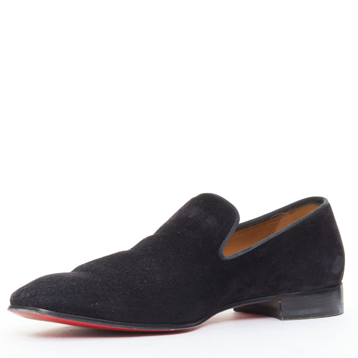 CHRISTIAN LOUBOUTIN Dandelion black suede classic minimal slip on loafers EU39.5