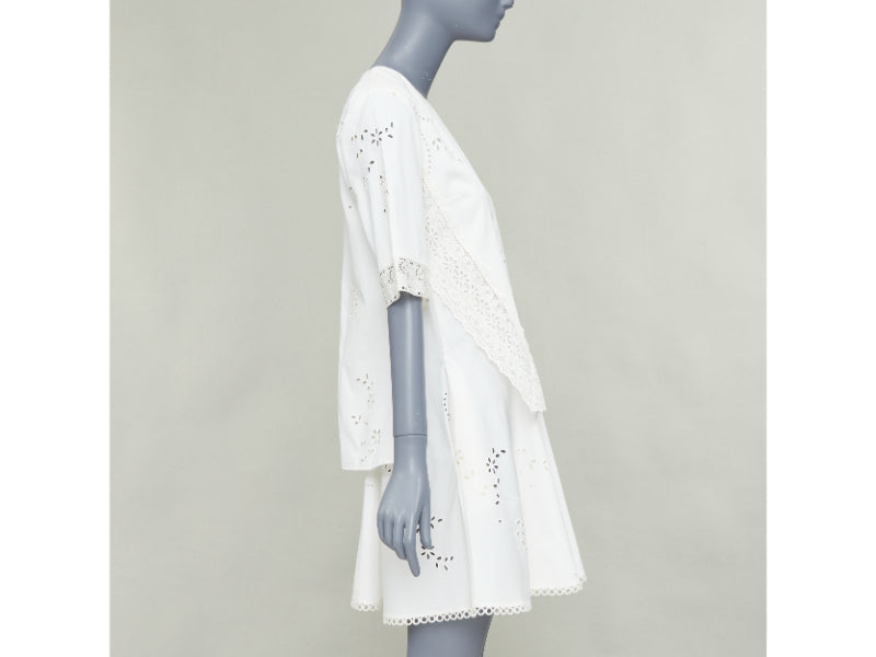 STELLA MCCARTNEY 2015 cream cotton eyelets lace trim half sleeve dress IT38 XS