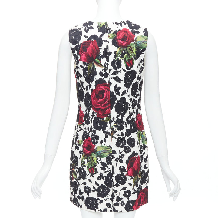 DOLCE GABBANA white red rose floral jacquard crew shift dress IT42 M