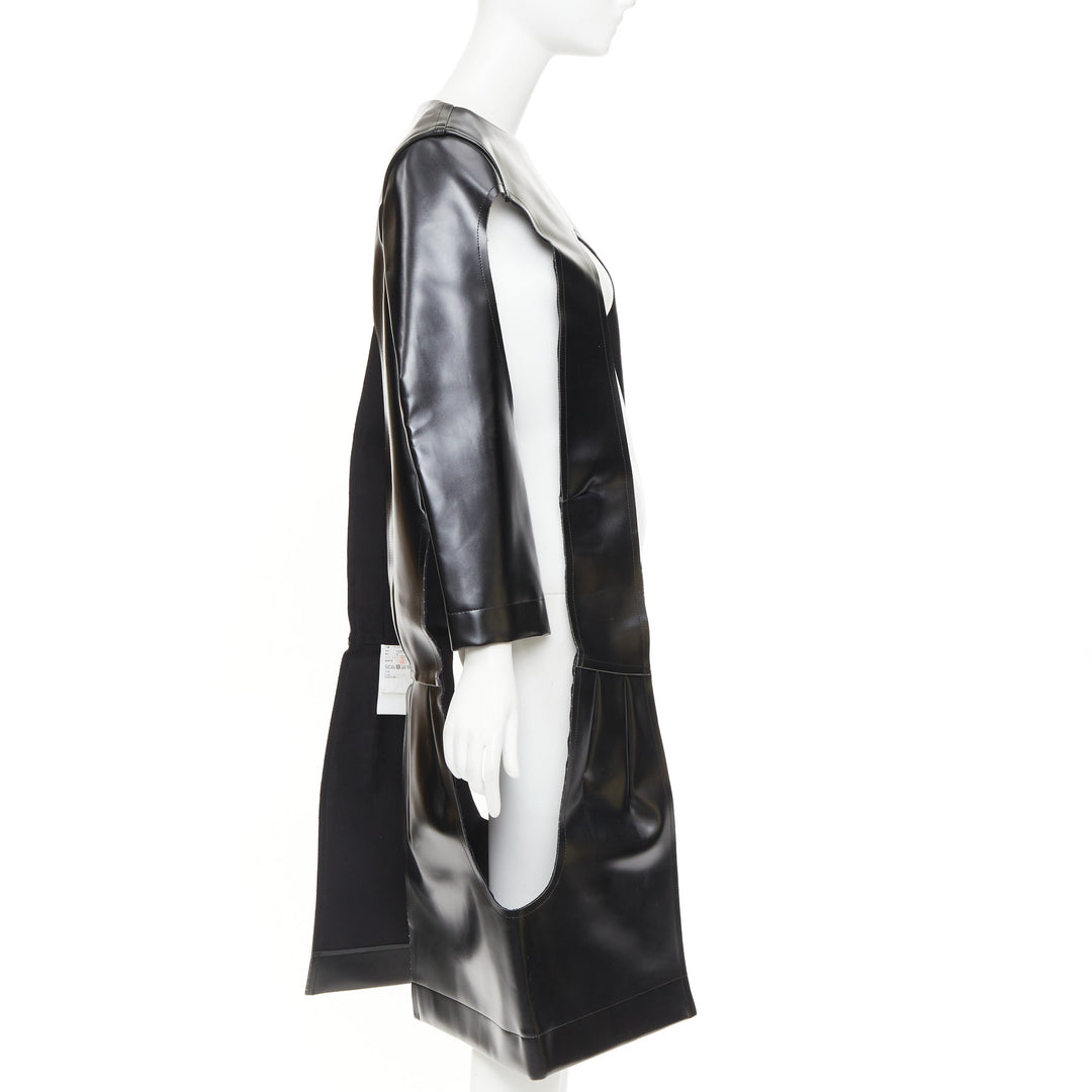 rare COMME DES GARCONS 2019 Runway black faux leather open frame cut out top XS