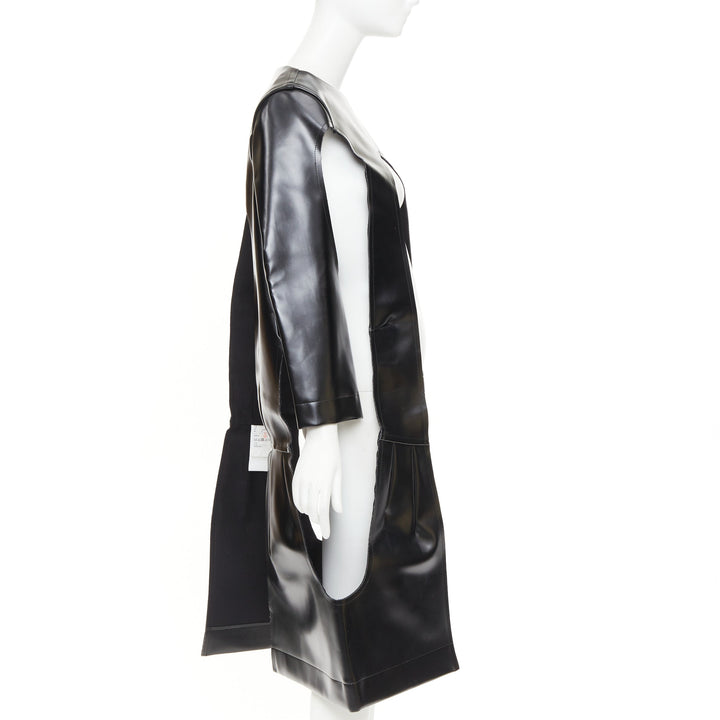 rare COMME DES GARCONS 2019 Runway black faux leather open frame cut out top XS