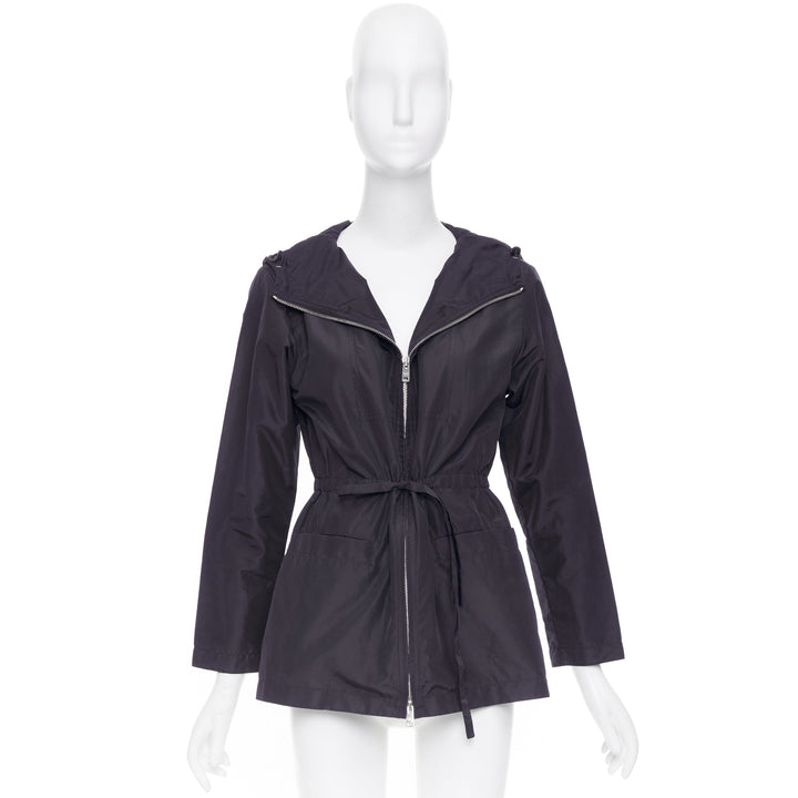 PRADA 2021 Re Nylon navy drawstring hooded zip up utility jacket IT40 S