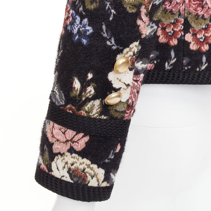 SAINT LAURENT 2017 floral jacquard tapestry gold crop officer jacket FR36 S