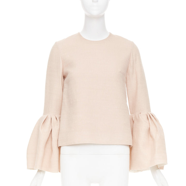 ROKSANDA Truffaut pale pink wool blend statement flared bell sleeve top UK6 XS