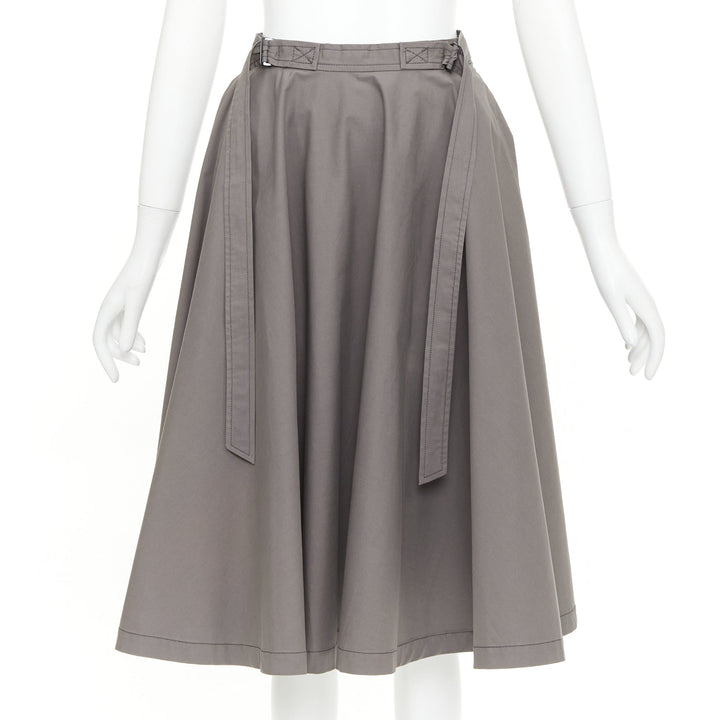 BOTTEGA VENETA grey cotton adjustable 2 sided utility flare midi skirt IT36 XXS