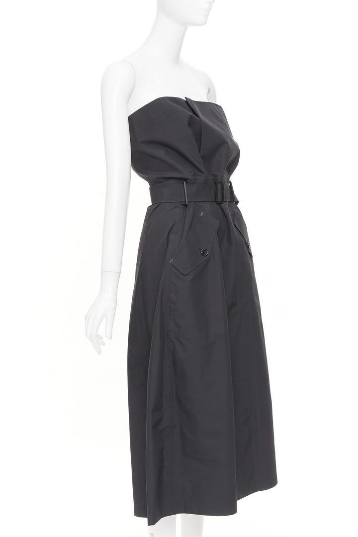 YANG LI 2019 KTC black strapless belted trench coat accent midi dress FR40 M
