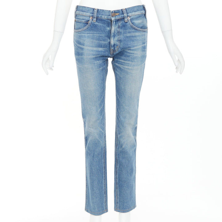 CELINE M_SK_004 N120 640E 07UW blue washed cotton minimal tab pocketed jeans 27"
