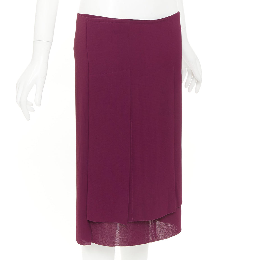 COMME DES GARCONS 1998 Vintage burgundy layered darted pleat self wrap skirt S