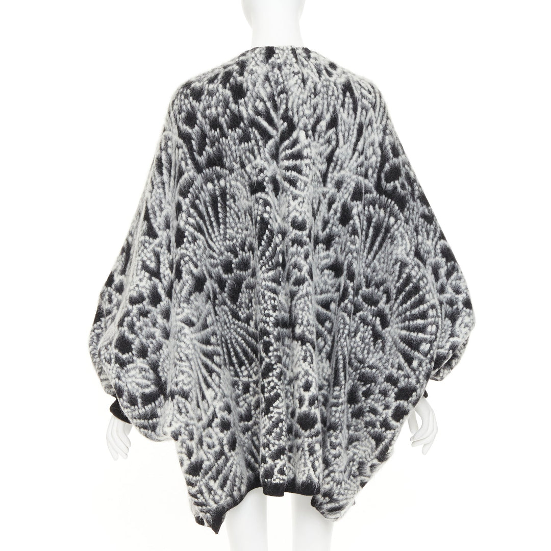 SAINT LAURENT 2019 black white brushed wool jacquard cocoon cardigan XS