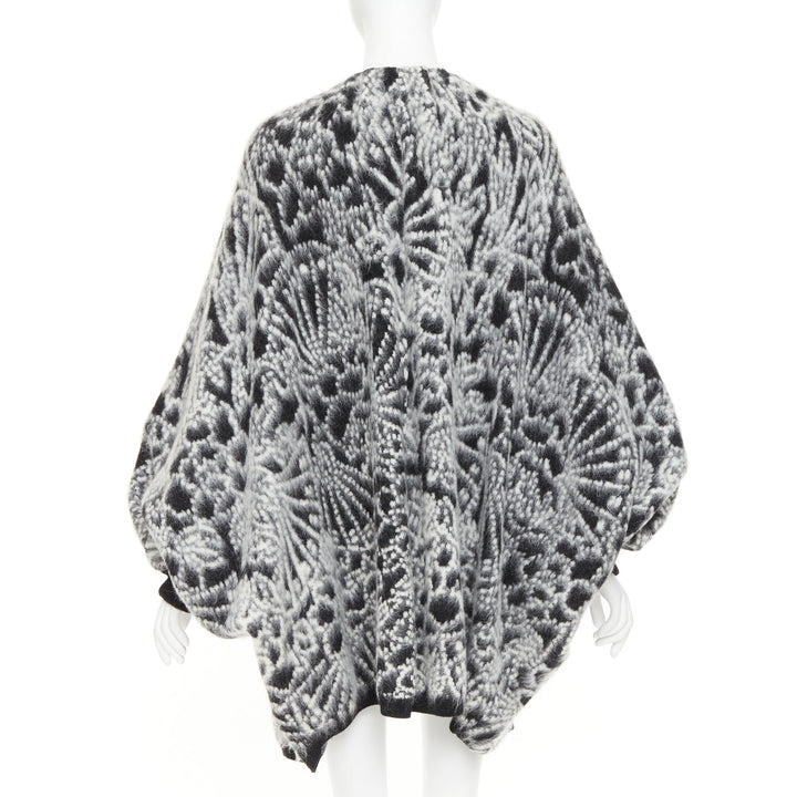 SAINT LAURENT 2019 black white brushed wool jacquard cocoon cardigan XS
