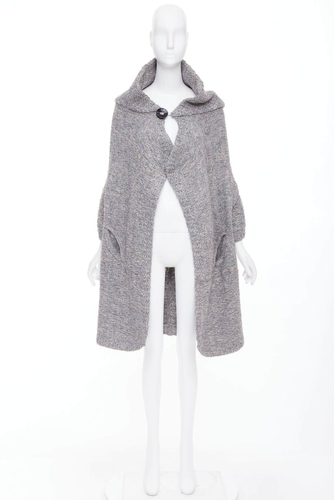 STELLA MCCARTNEY grey alpaca flax blend chunky knit hooded cardigan IT36 XXS