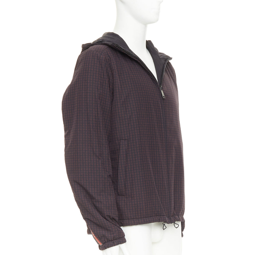 PRADA Linea Rossa 2014 Reversible black burgundy gingham windbreaker IT52 XL